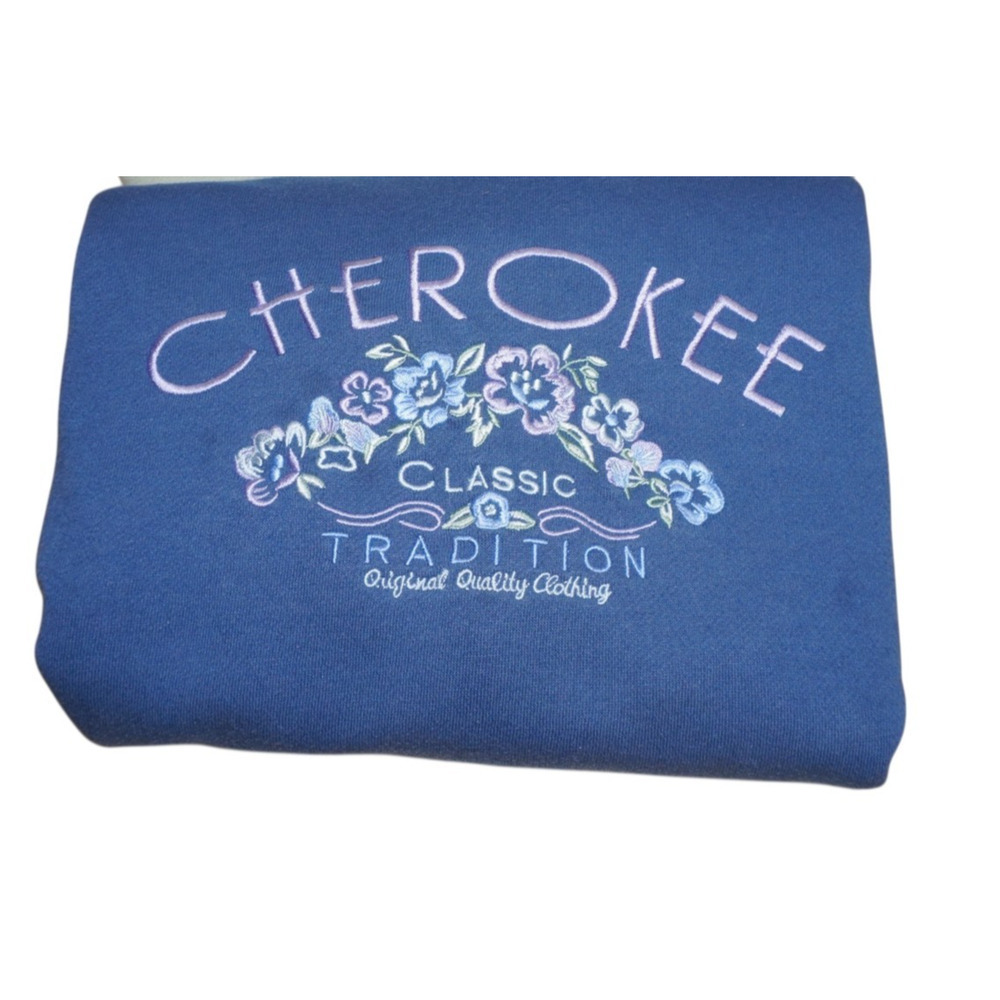 Cherokee Classic 90's Tradition Floral Logo Sweatshirt Blue Pullover Women’s S
